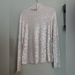 Express Shimmering Sequin Long Sleeve Top - Cream